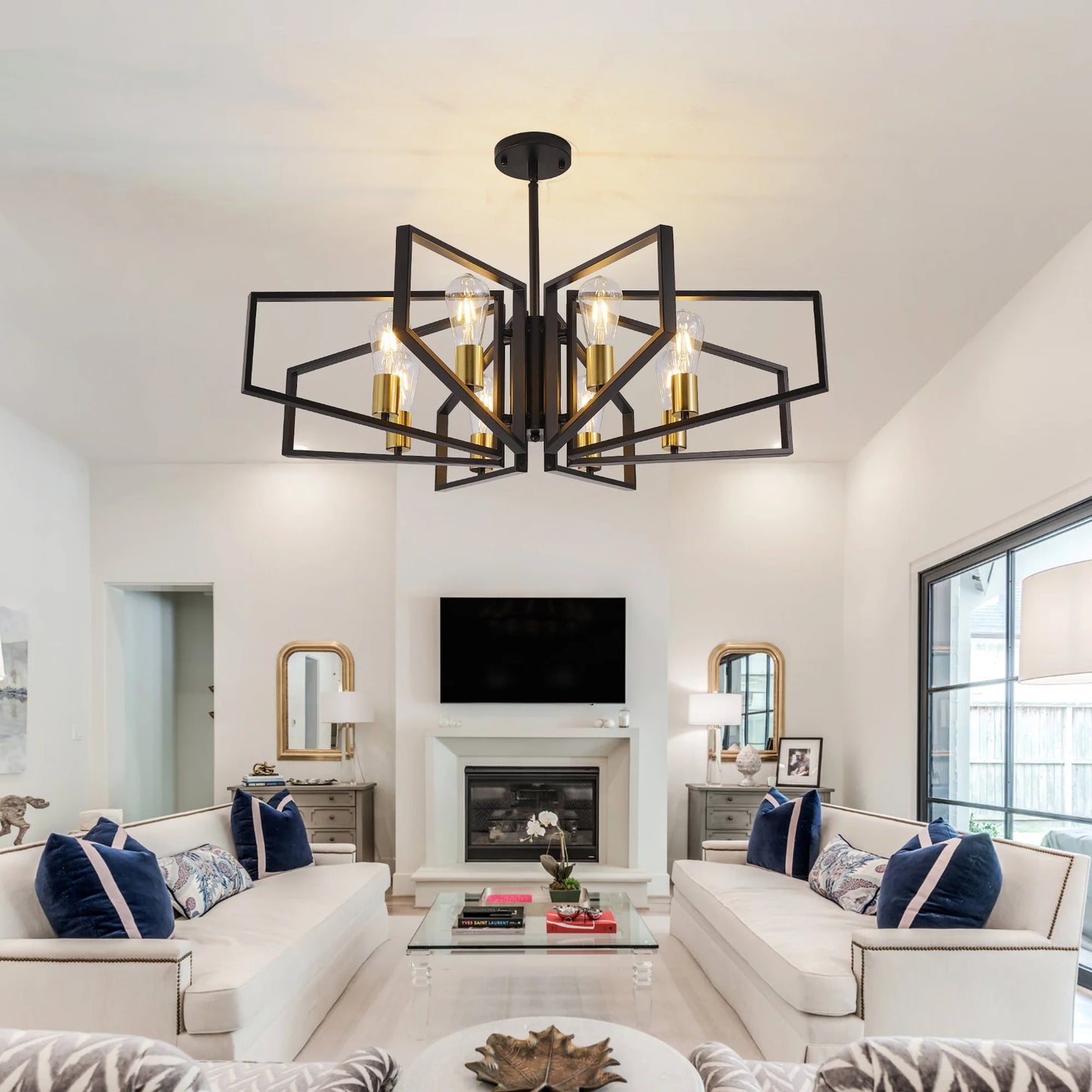 Modern 8-Light Geometric Chandelier With Adjustable Pendant Light