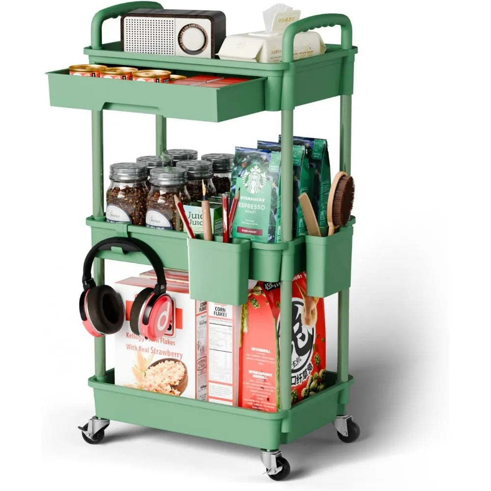 NBVCX Three Tier Rolling Cart Organizer For Laundry Kitchen