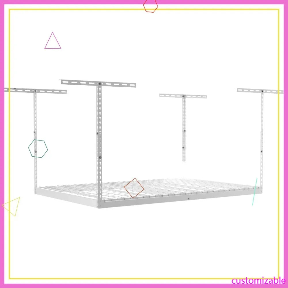 Heavy Duty 4x6 Overhead Garage Storage Rack, 500 lb Capacity, Adjustable Steel Ceiling Mount Shelves, 2 Pack