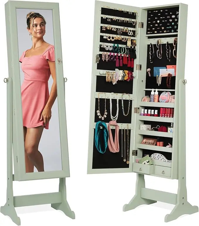 Freestanding Jewelry Armoire Cabinet With Mirror Lockable