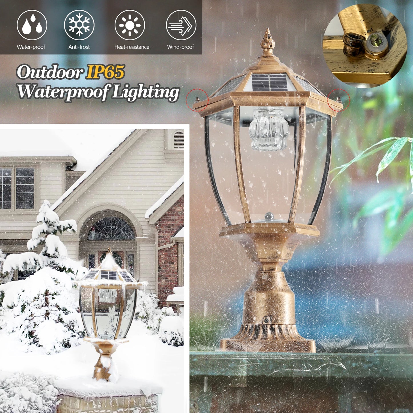 ARLGSITE Solar LED Post Light Outdoor Lamp Auto On Off