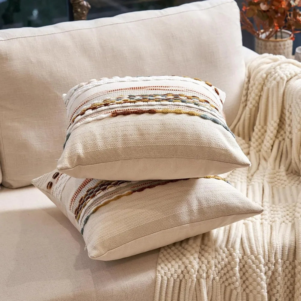 NBVCX Boho Stripe Chenille Tufted Pillow Covers Set Of 2