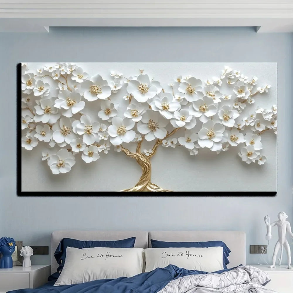 Nordic Flower Oil Painting On Canvas Pine Frame Modern Deco