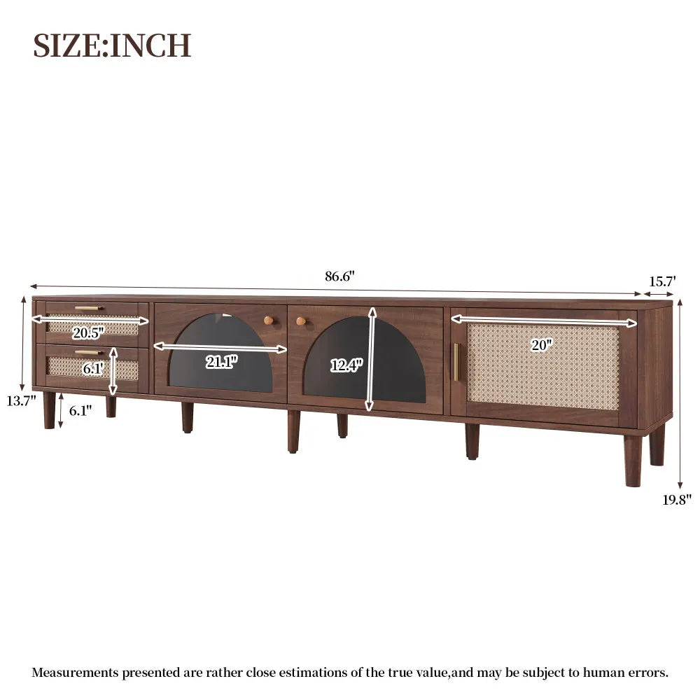 TV Stand With App LED Lights Glass Door Drawers Storage