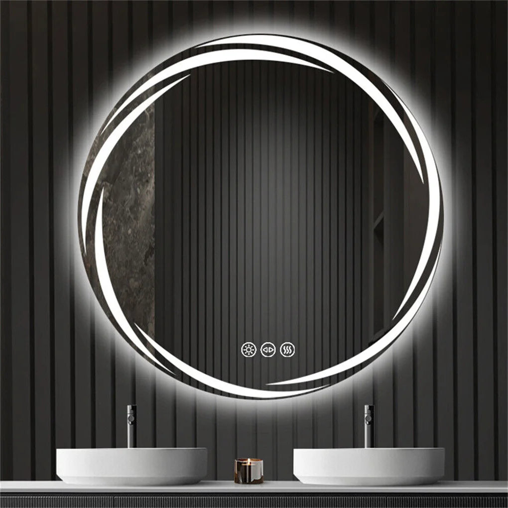 LED Backlit Anti-Fog Round Bathroom Mirror With Adjustable Lights