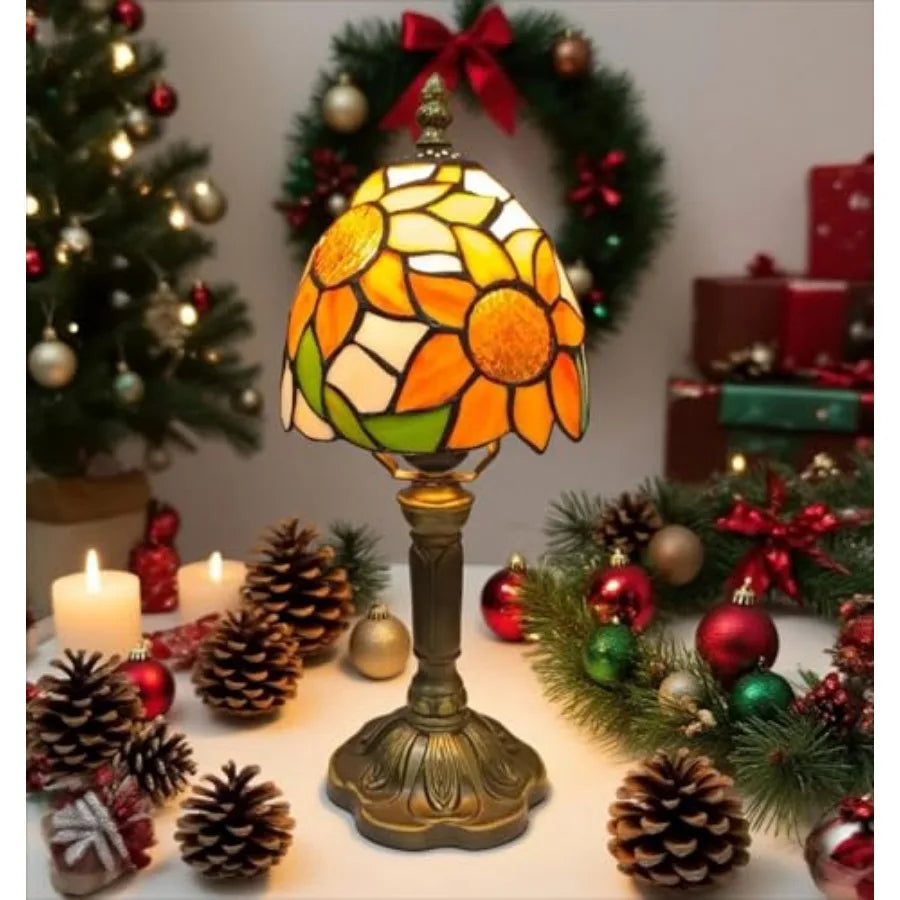 Solar Powered Sunflower Stained Glass Tiffany Style Table Lamp