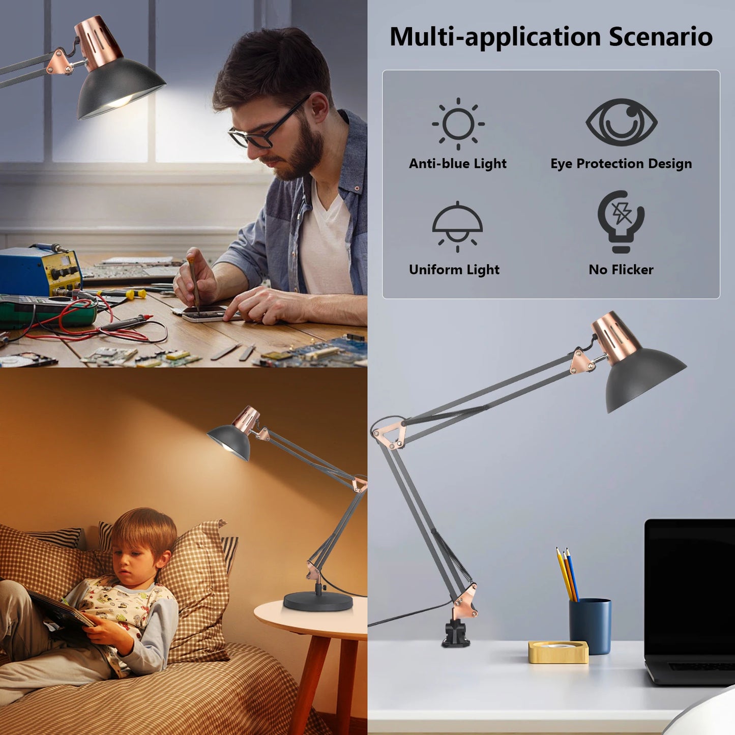 Adjustable Metal Swivel Arm Architect Desk Lamp For Home Office