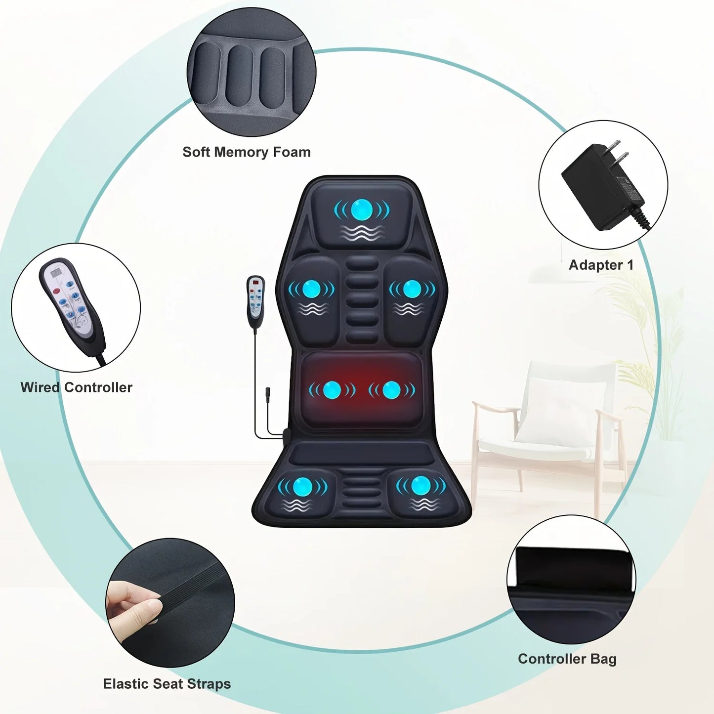 Himouta Electric Heated Back Massage Chair Cushion
