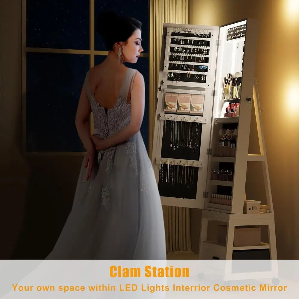 MKDK 360 Degree Swivel Jewelry Cabinet With LED Mirror