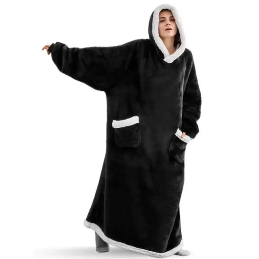 Polar Fleece Hoodie Pajama Blanket For Adults Cozy Wearable