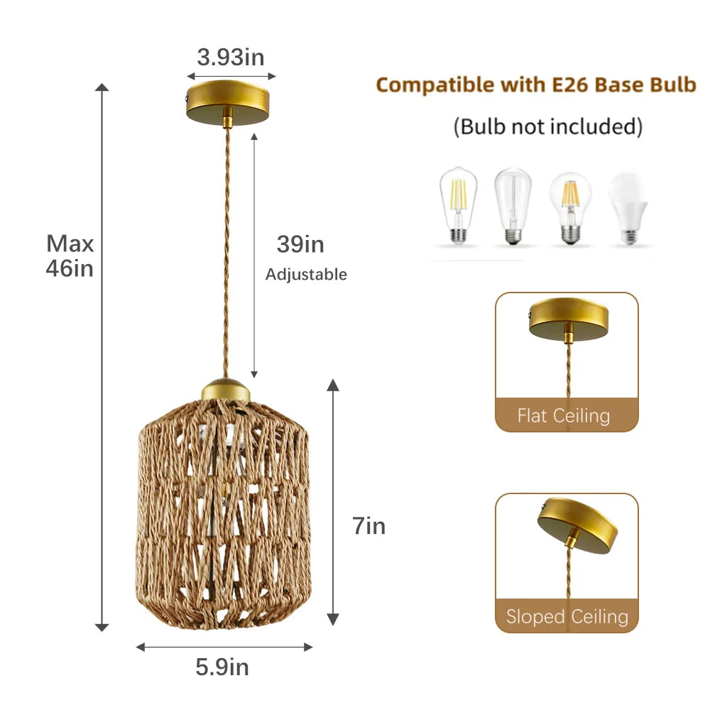 DF LIGHT HOUSE Bamboo Iron E26 Ceiling Chandelier Pendant