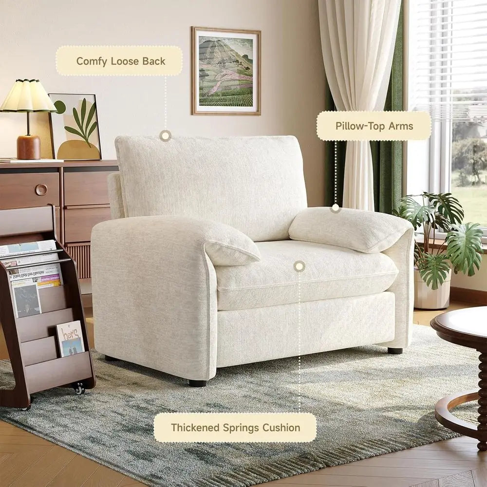 Chenille Accent Armchair with Padded Arms and Plush Cushion