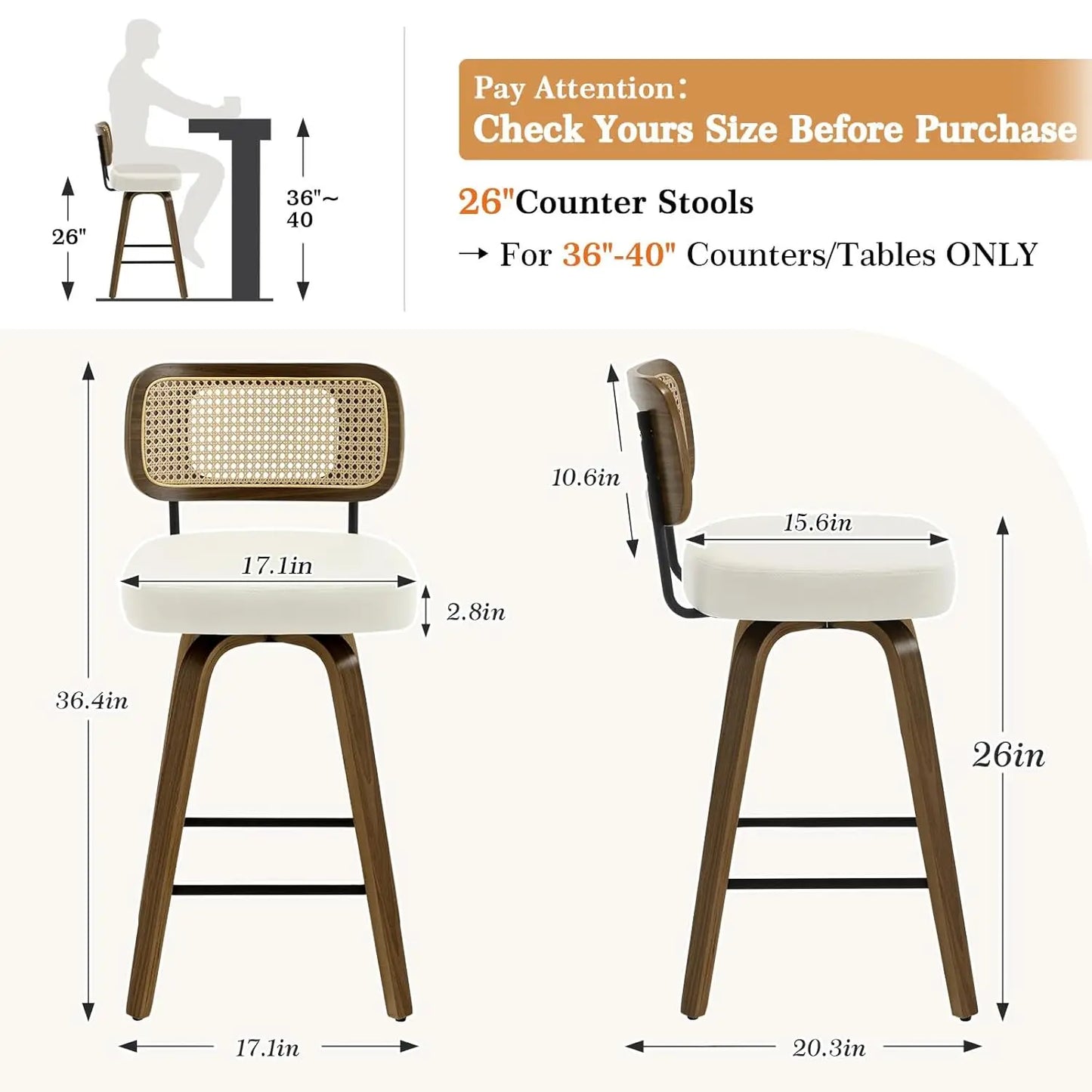 Swivel Bar Stools Set of 3 Upholstered Faux Leather Rattan