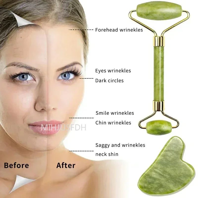 Jade Roller Massager Gua Sha Stone For Face And Body