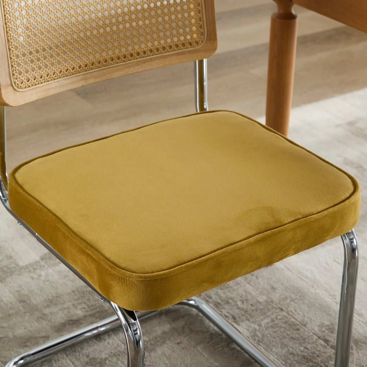 Oakcia Mid-Century Velvet & Cane Dining Chairs – Set of 2