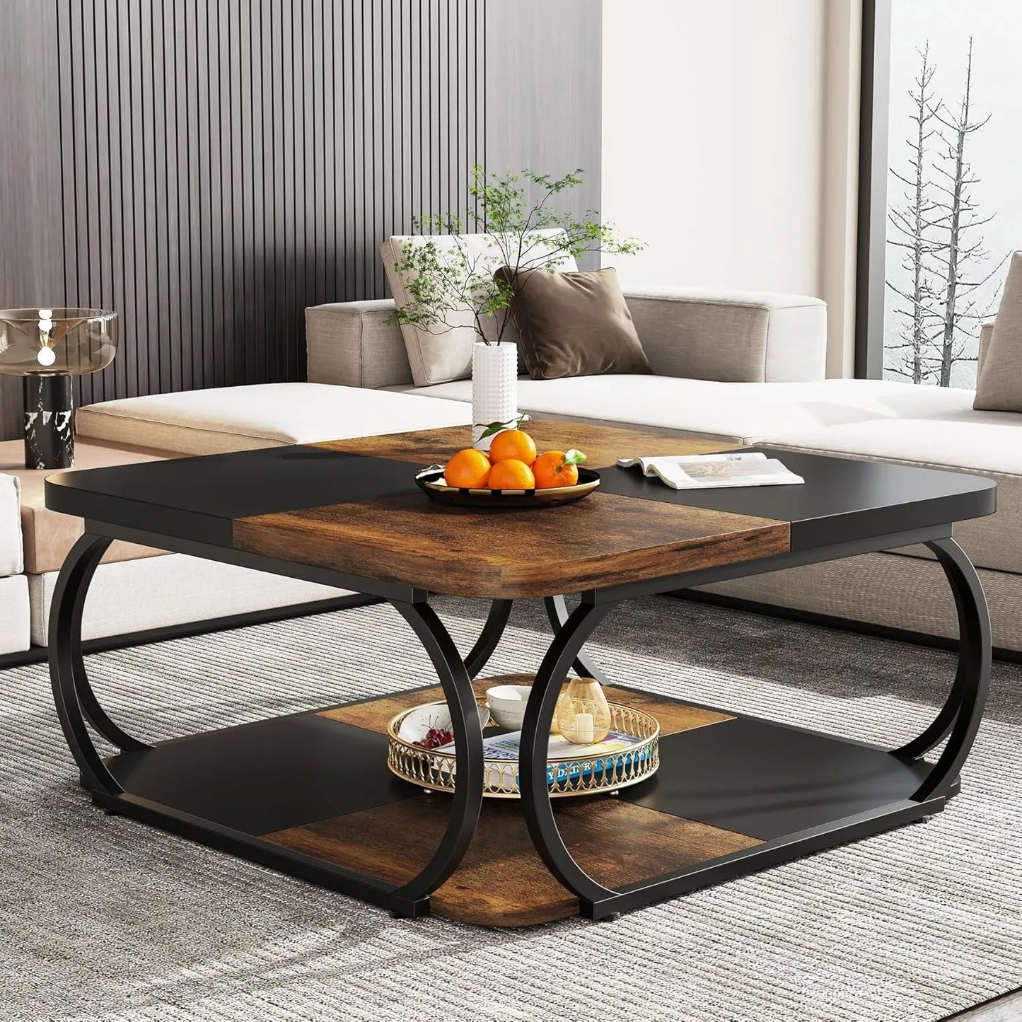 Little Tree Square Coffee Table With Two Tier Wood Storage