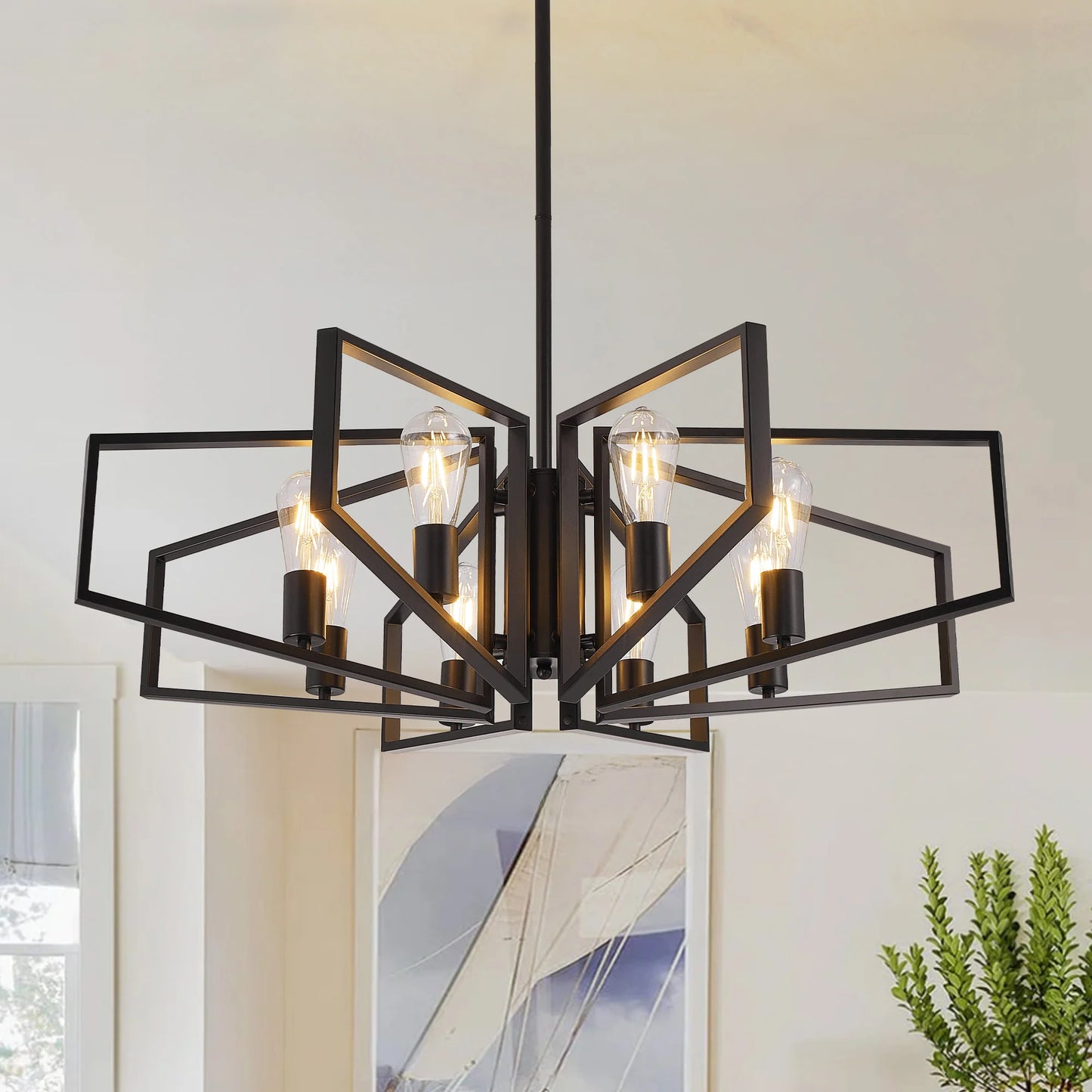 Modern 8-Light Geometric Chandelier With Adjustable Pendant Light