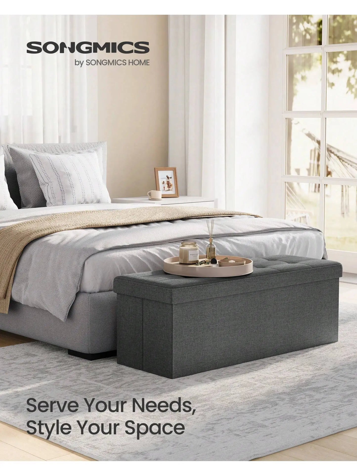 Folding Storage Ottoman Bench EndOfBed For Living Room 660Lb Capacity