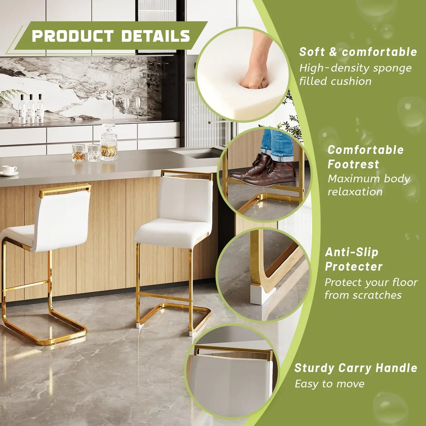 Frame Bar Stools 4 With Back Modern Faux Leather Seating