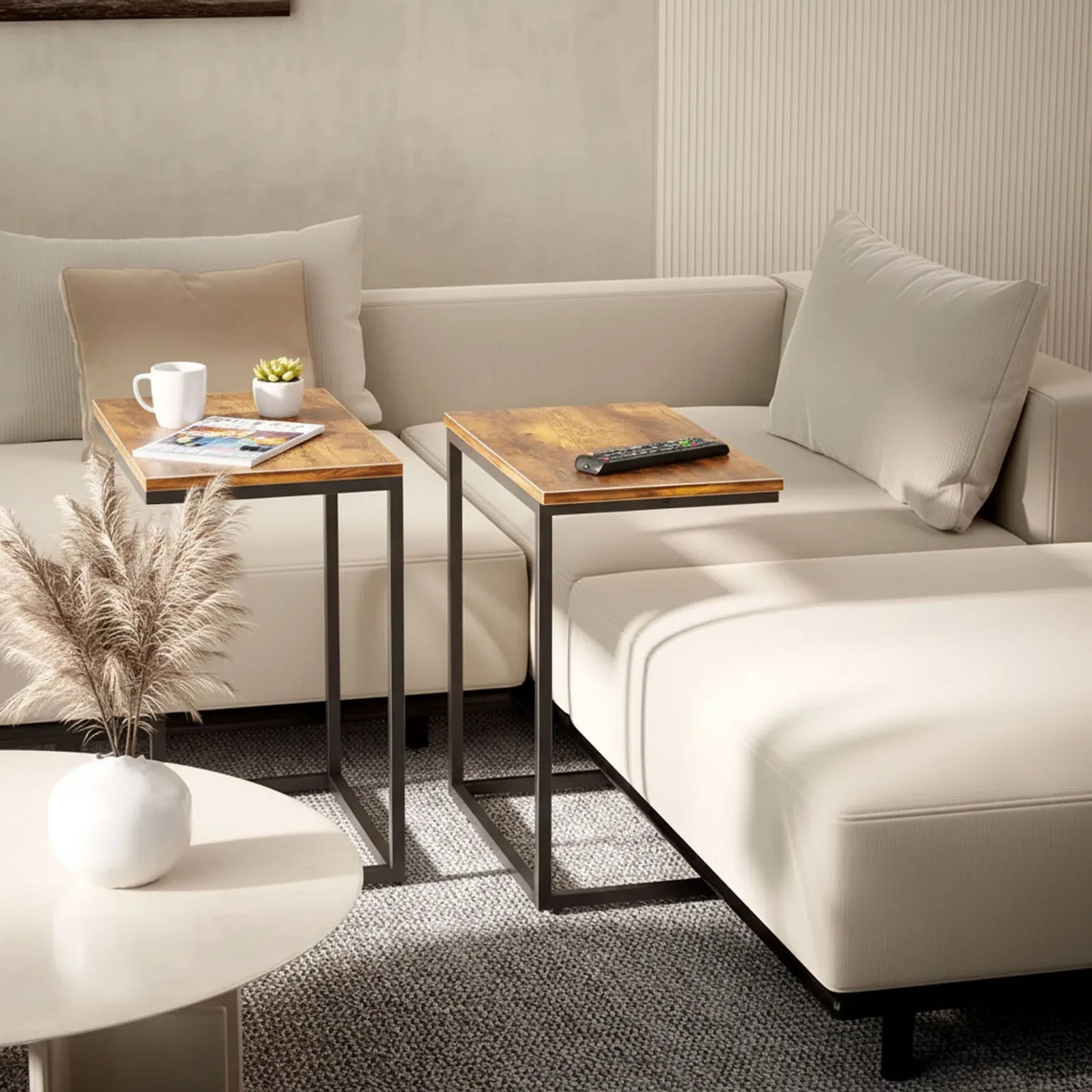 Chitooma Modern Metal C Shape Couch Side End Table Set