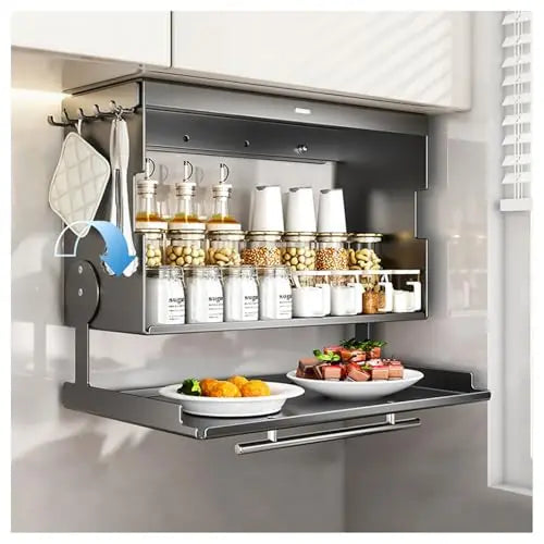 2 Tier Pull-Out Cabinet Organizer, 90° Foldable Drop Down Shelf for Blind Shakers, Spice Jars, Multifunction, Customized