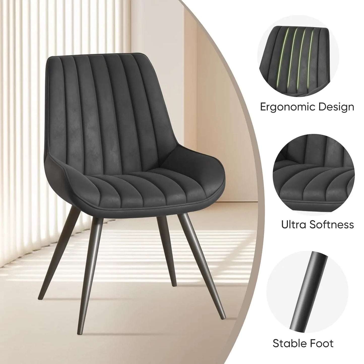 Modern Dining Chairs Set of 4 With Thick Cushions Upholstered Fabric
