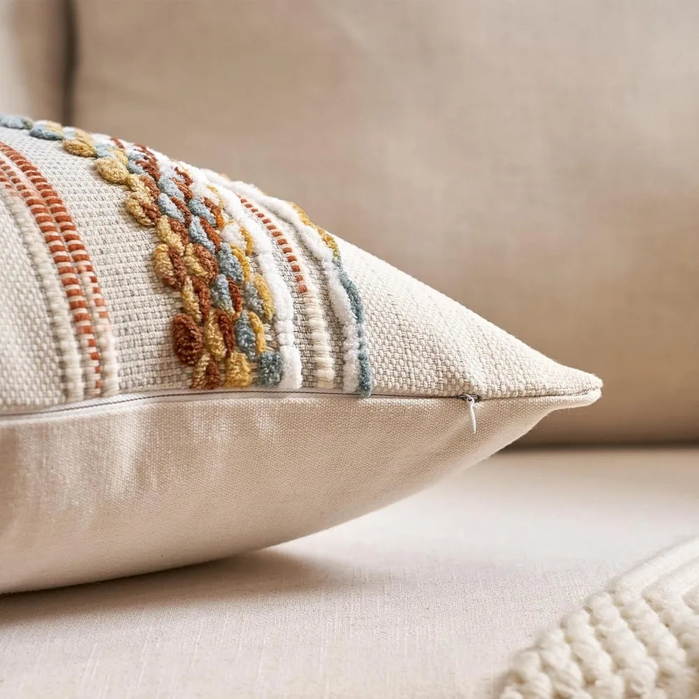 NBVCX Boho Stripe Chenille Tufted Pillow Covers Set Of 2