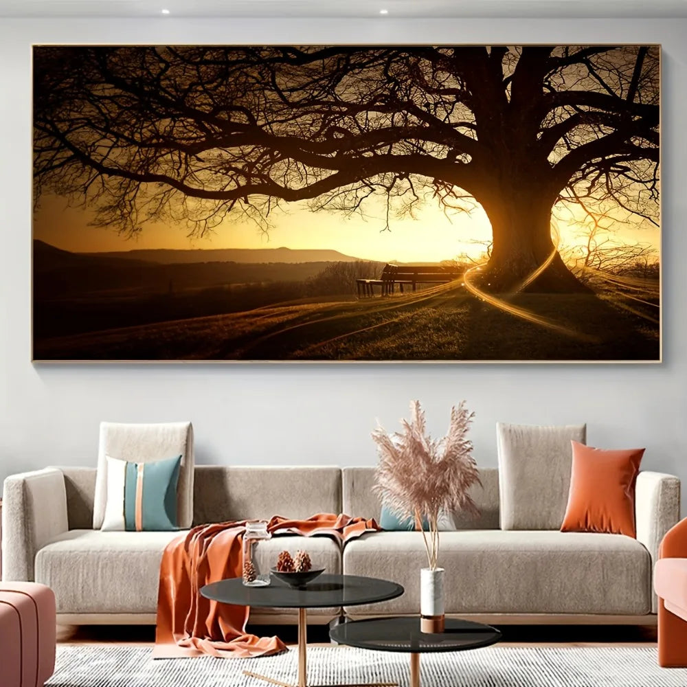 Modern Forest Landscape Oil Painting Art Print In Pine Frame