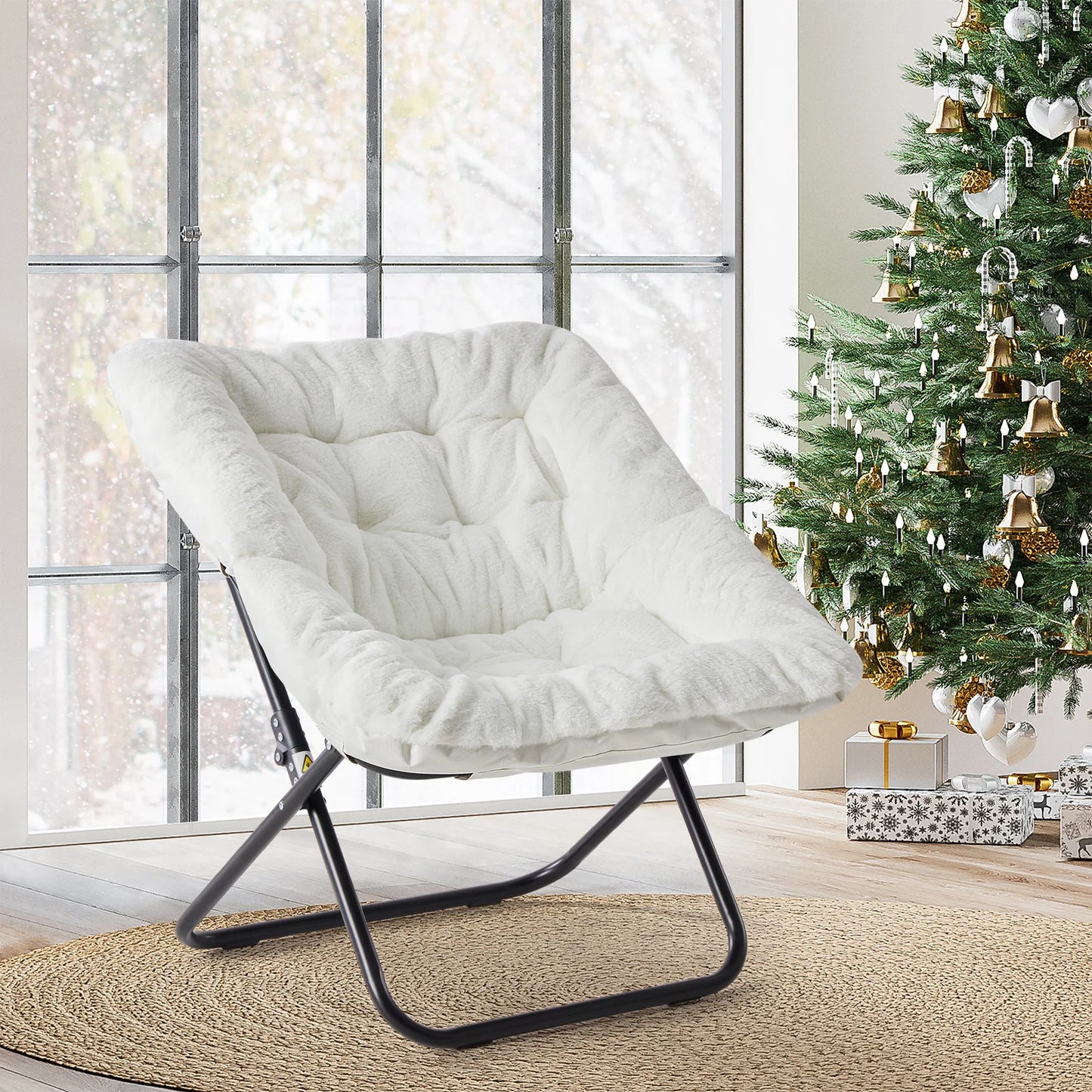 JHK Cozy Saucer Chair Faux Fur Folding Lounge Seat