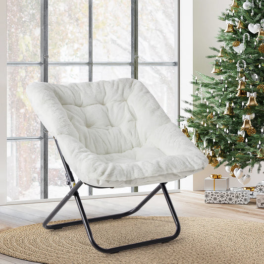 JHK Cozy Saucer Chair Faux Fur Folding Lounge Seat