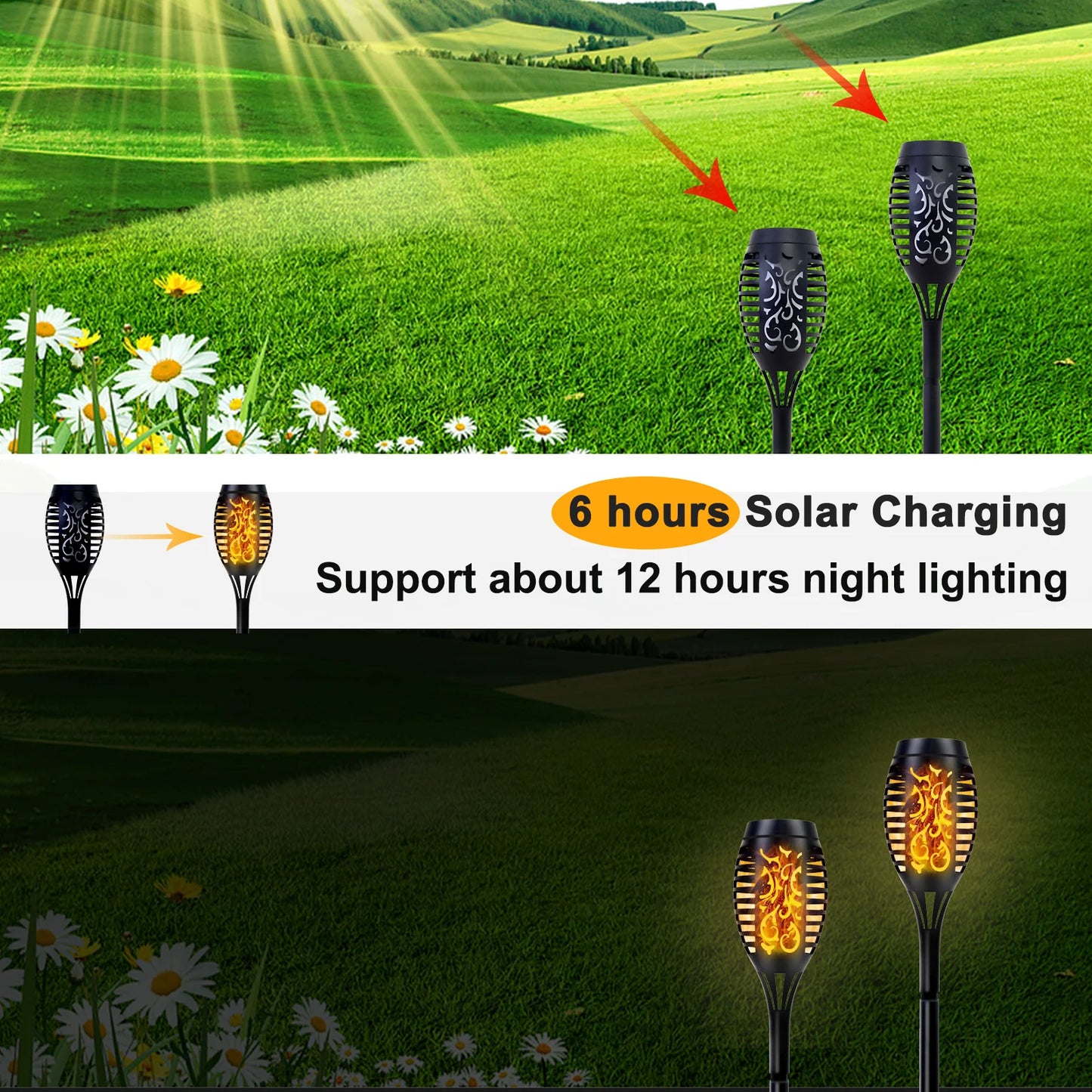 Solar Torch Lights With Flickering Flame Outdoor Waterproof Garden Pathway