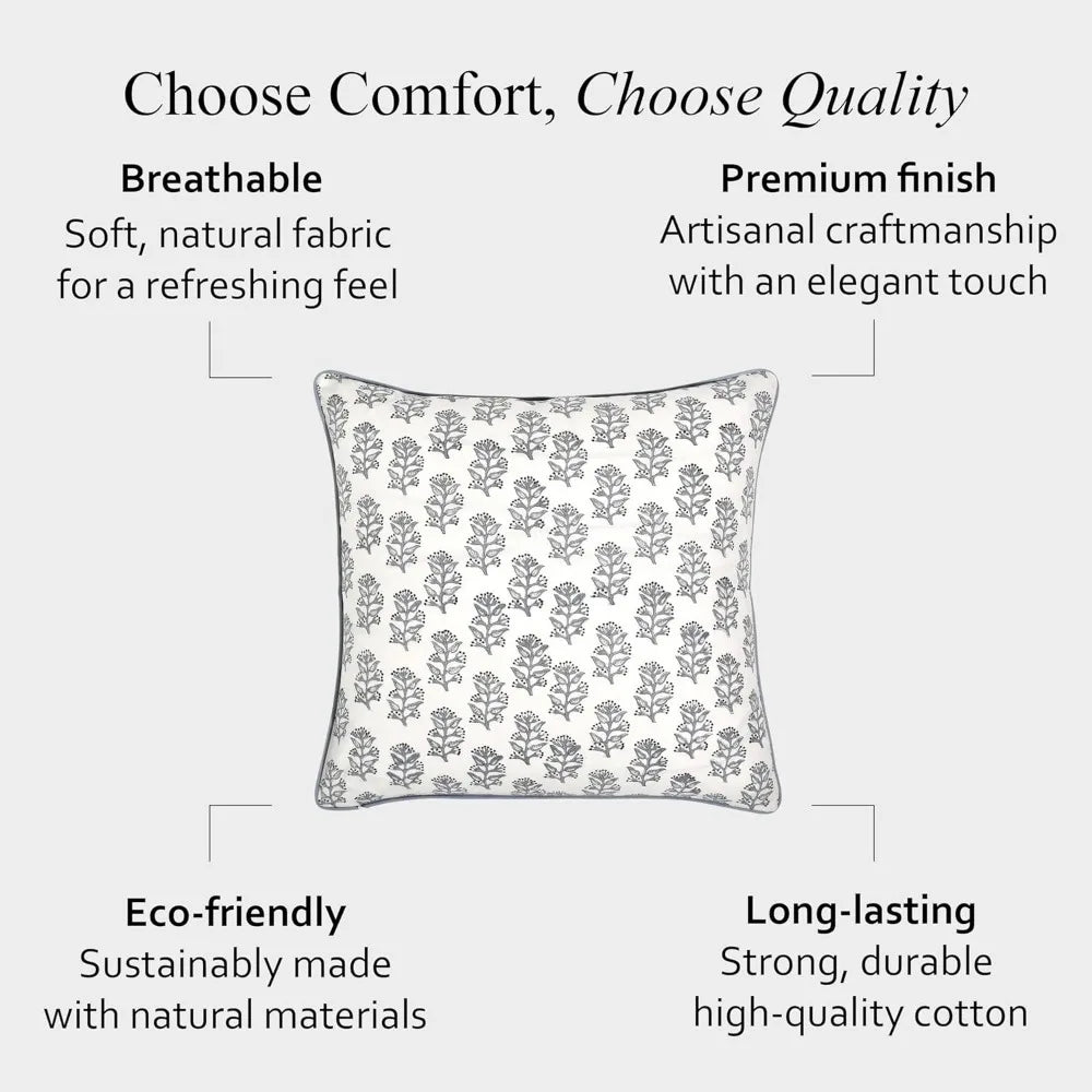 XIUWO Cotton Pillow Covers Two Block Print With Hidden Zipper