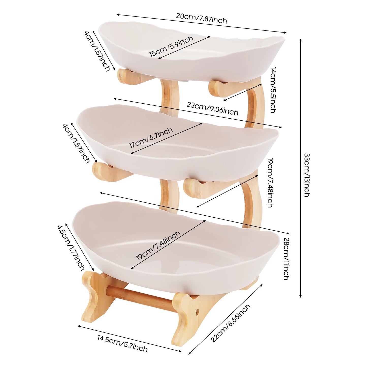 3 Tier Bamboo Wood Fruit Plate Stand For Party Desserts
