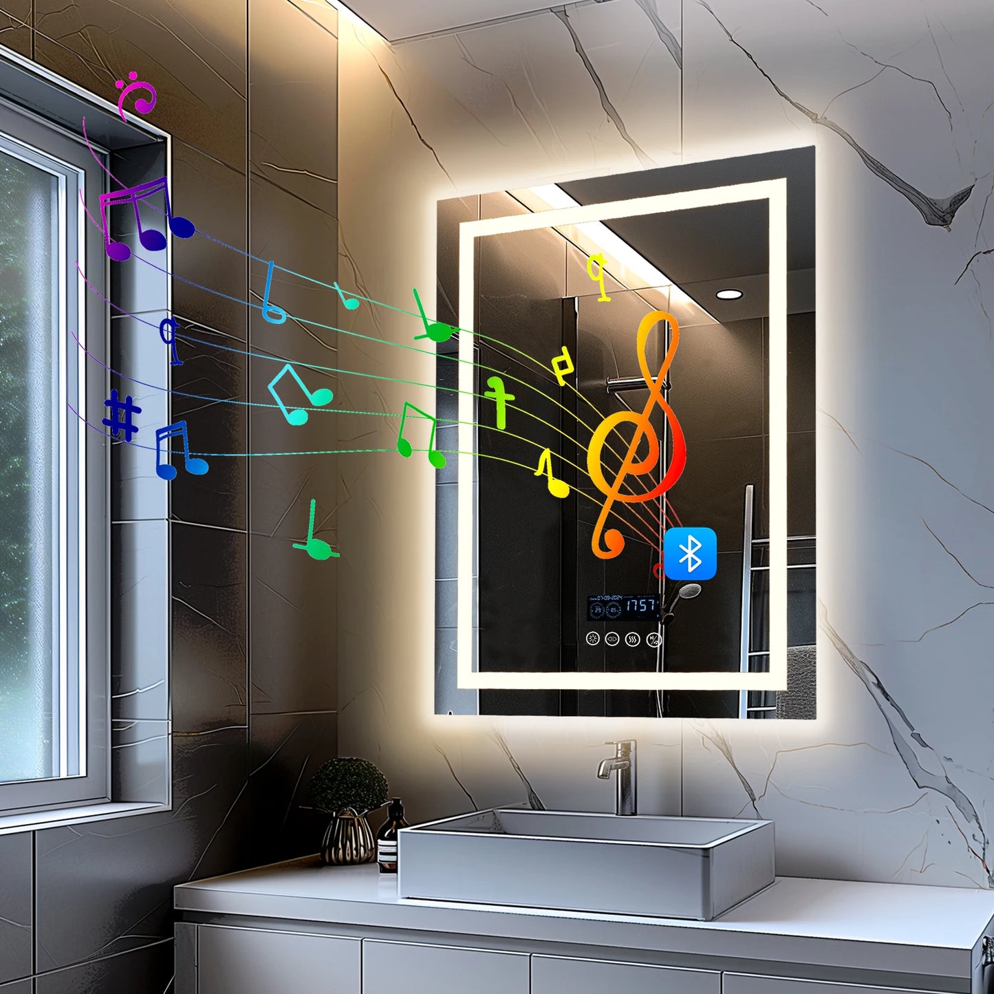 Wisfor LED Bathroom Mirror With Bluetooth Speaker AntiFog 3 Lights