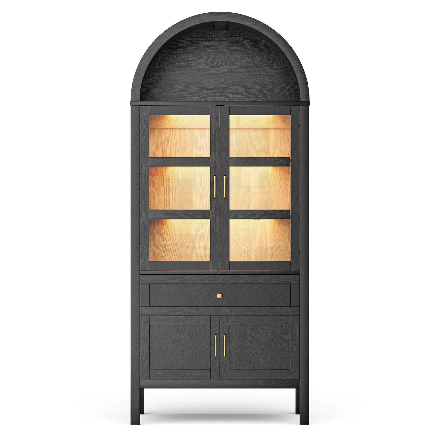 Cottinch Arched Wood Storage Cabinet With Dimmable Led Lights