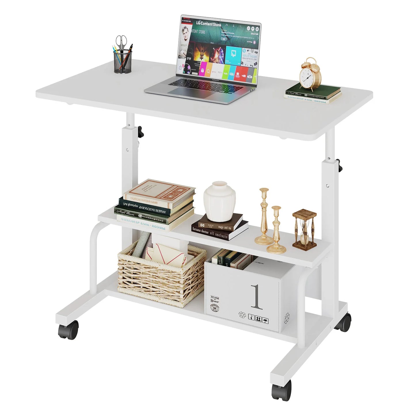 JHK Adjustable Height Mobile Standing Computer Desk With Locking Wheels