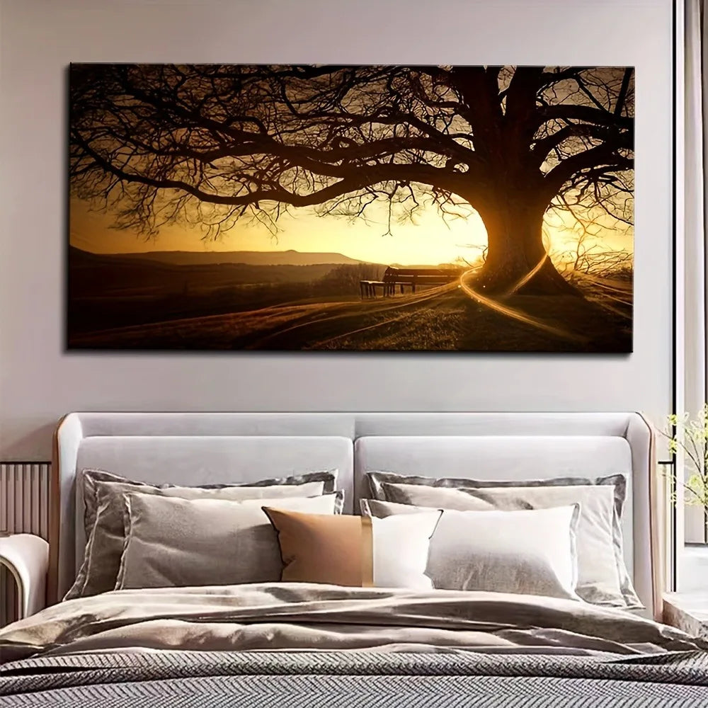 Modern Forest Landscape Oil Painting Art Print In Pine Frame