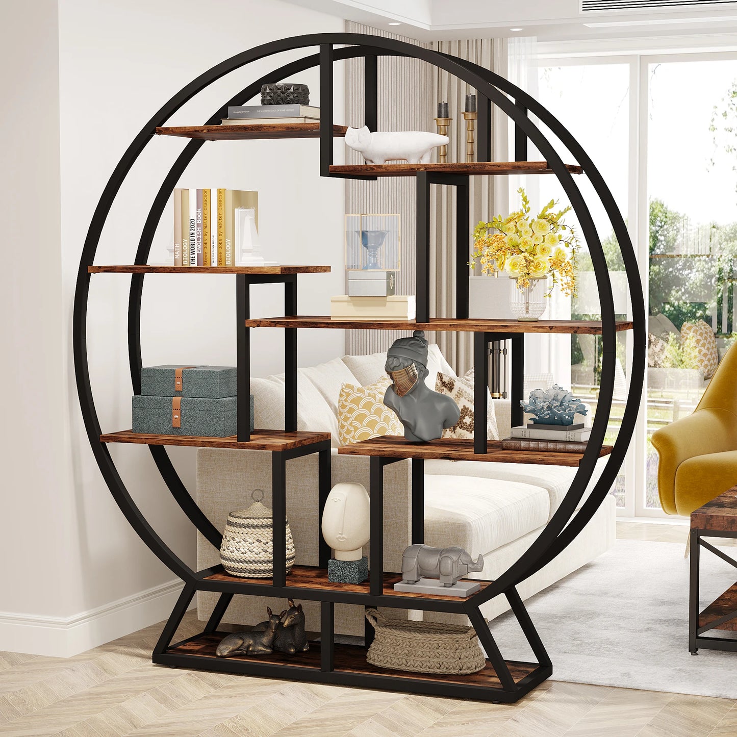 Tribesigns Industrial Wood Etagere Bookshelf With Staggered Shelves
