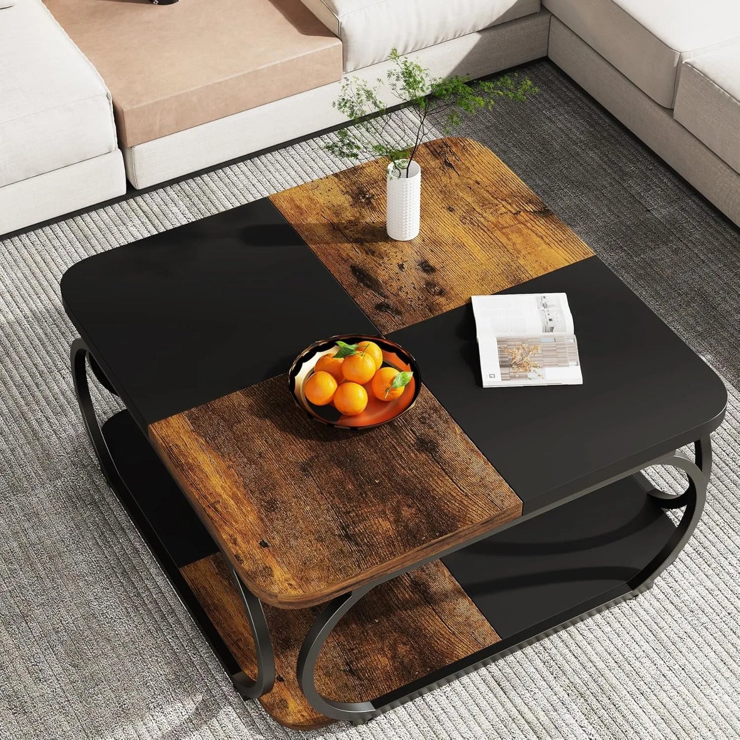 Little Tree Square Coffee Table With Two Tier Wood Storage