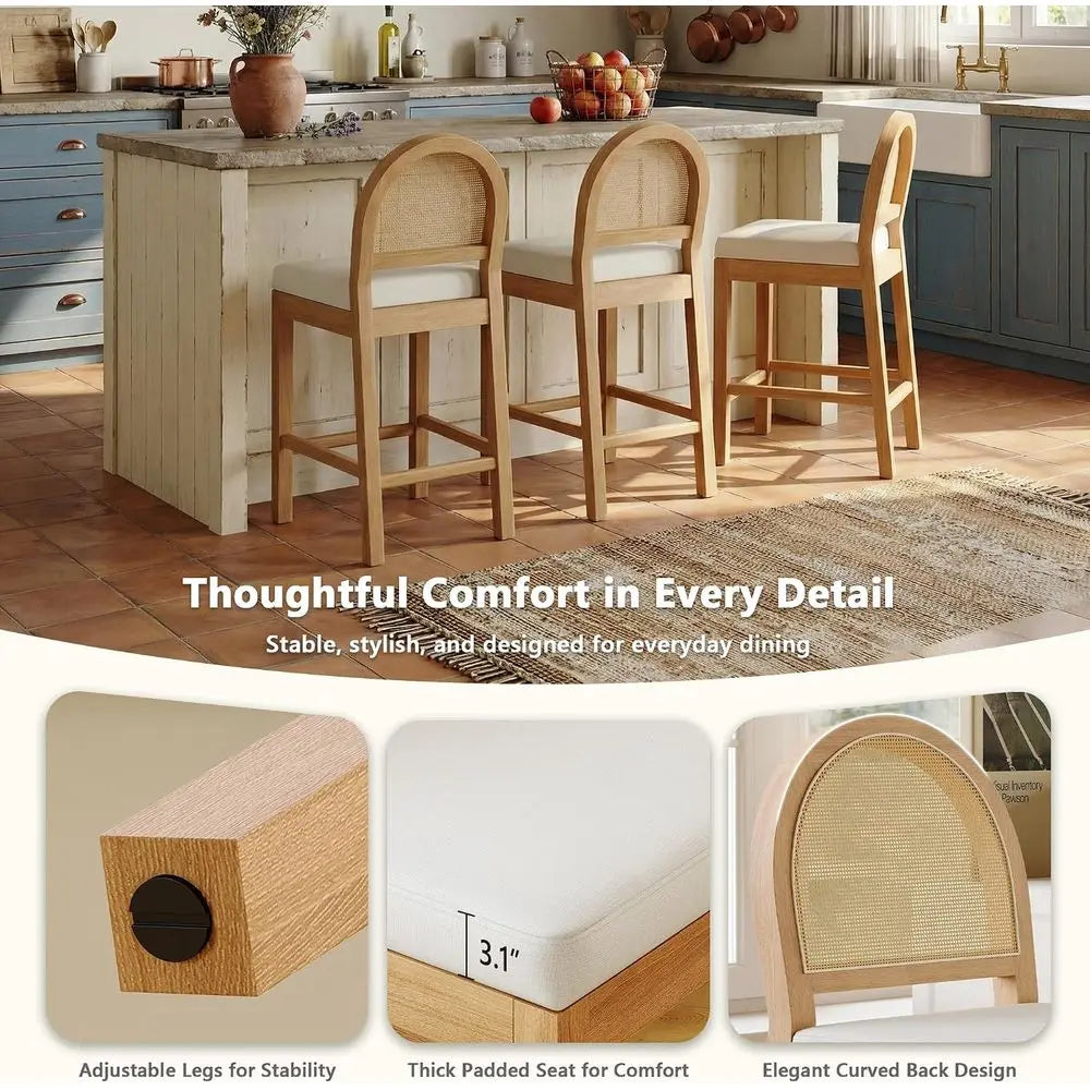 Counter-Height Rattan Bar Stools with Woven Back