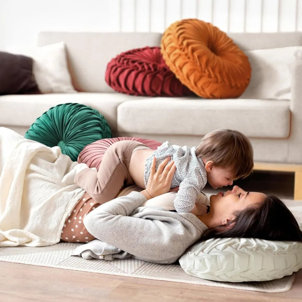 NBVCX Round Velvet Throw Pillow Pleated Cushion For Couch