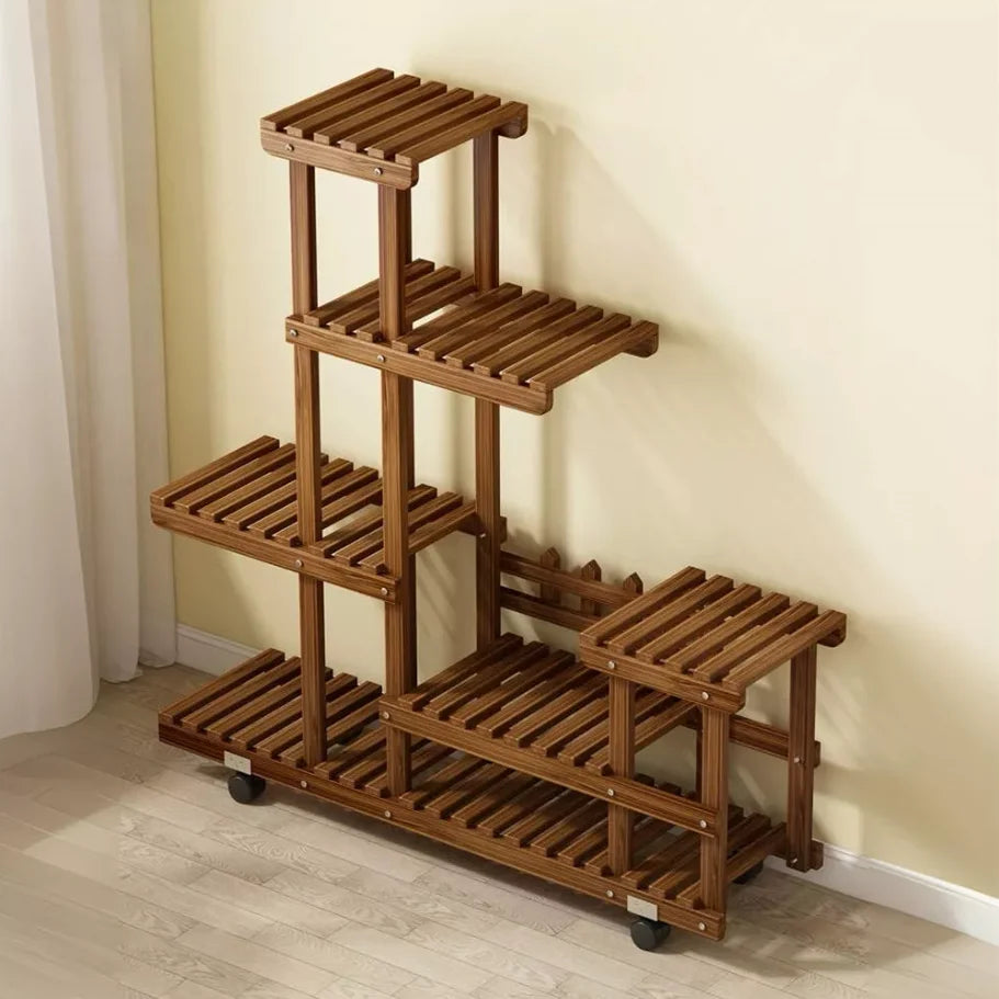 WisforFrame Five Tier Wood Plant Stand Rack With Wheels