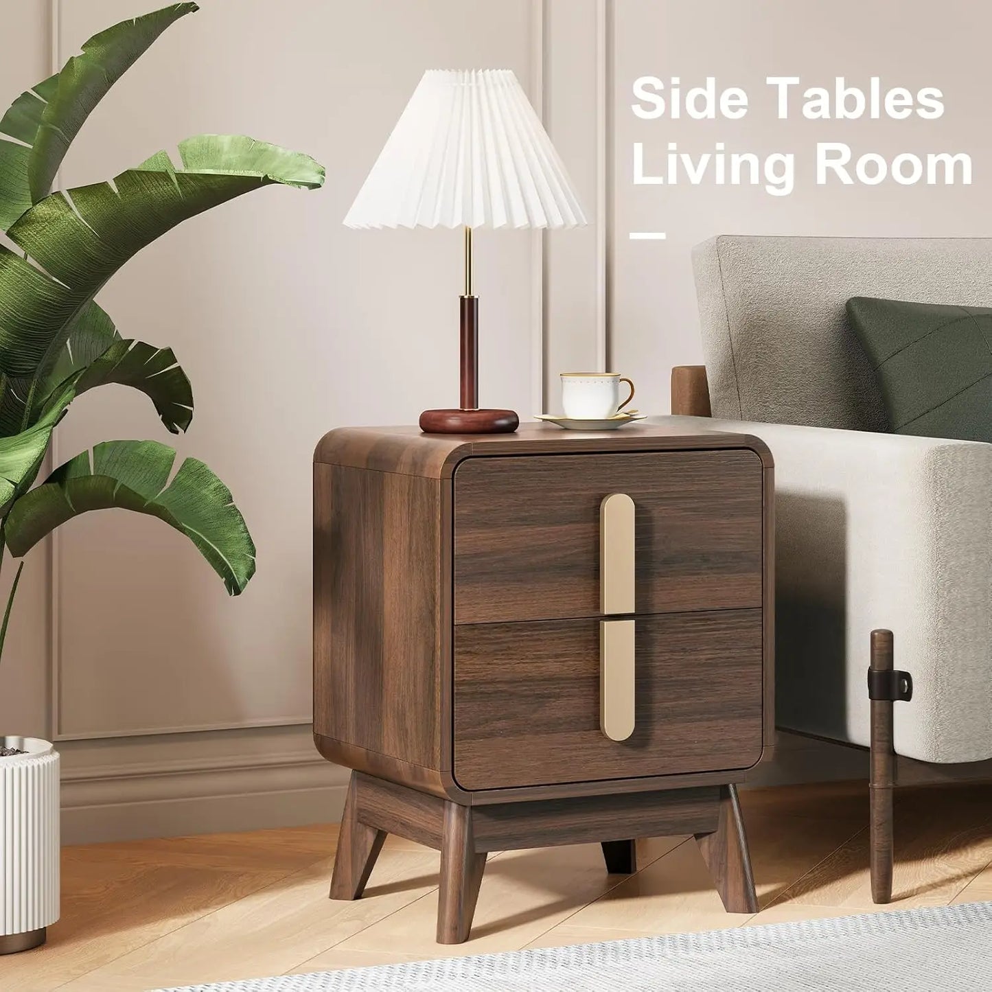 Mid Century Modern Nightstands Set With Drawers Solid Wood Legs