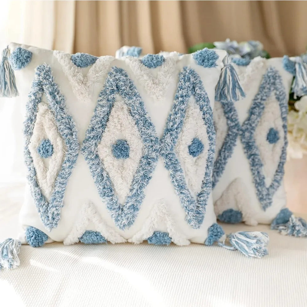 XIUWO Set Of 2 Tufted Tassels Throw Pillow Covers Boho