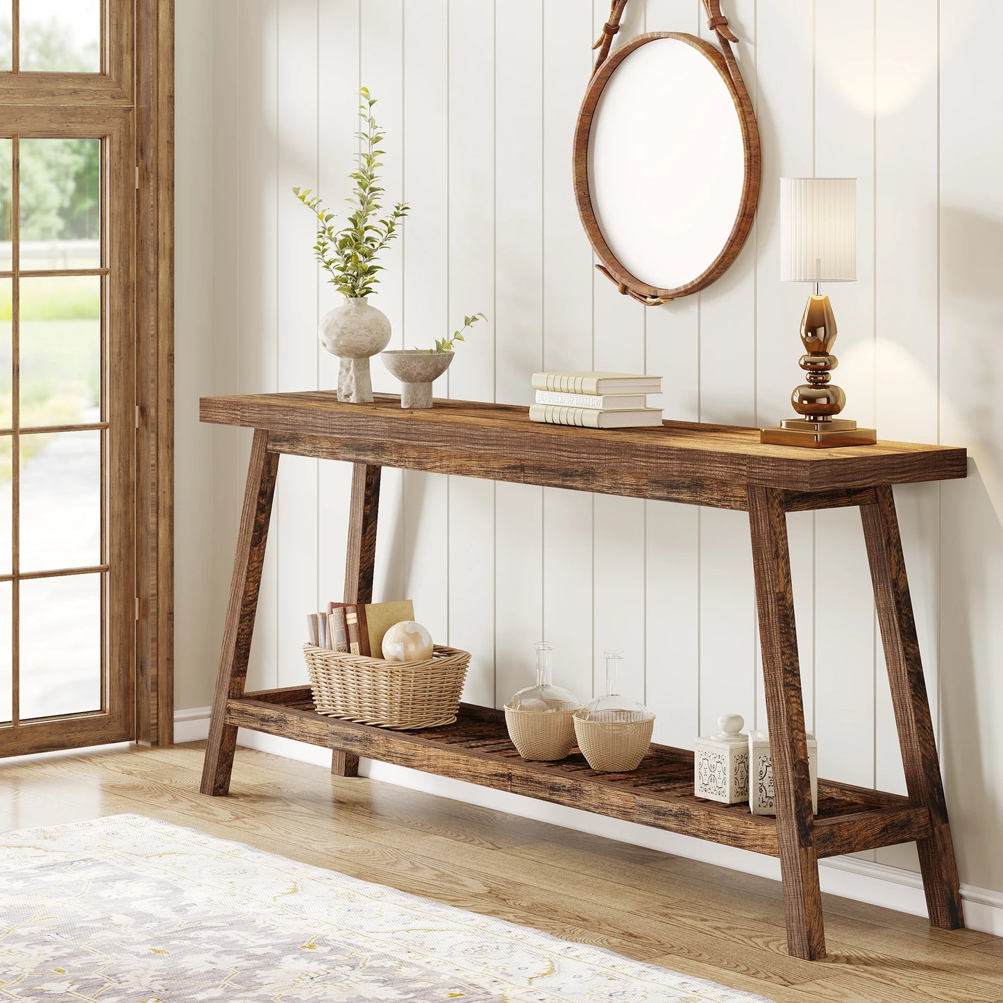 Tribesigns Wood Console Entryway Table With Two Tier Storage
