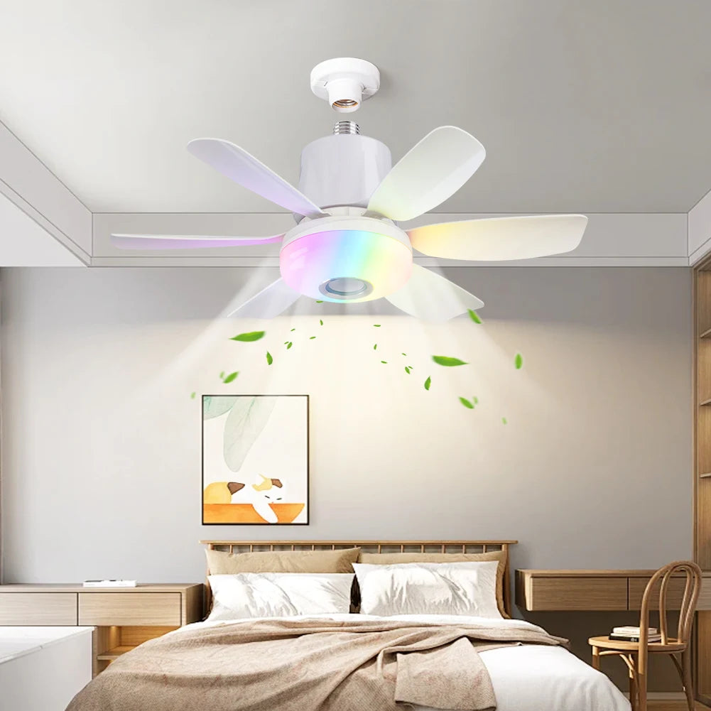 Socket Ceiling Fan With Remote LED Light Dimmable RGB