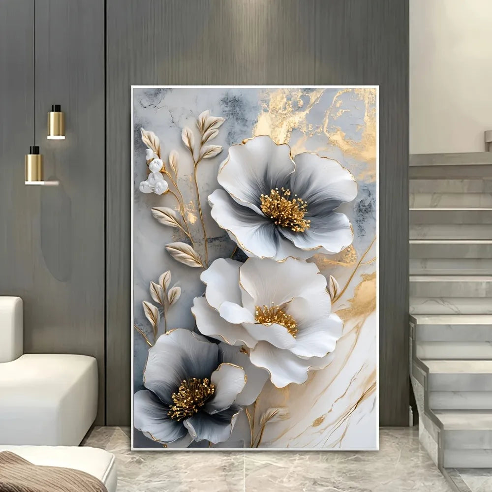 Modern Luxury Floral Canvas Mural Framed 3D Floral Painting