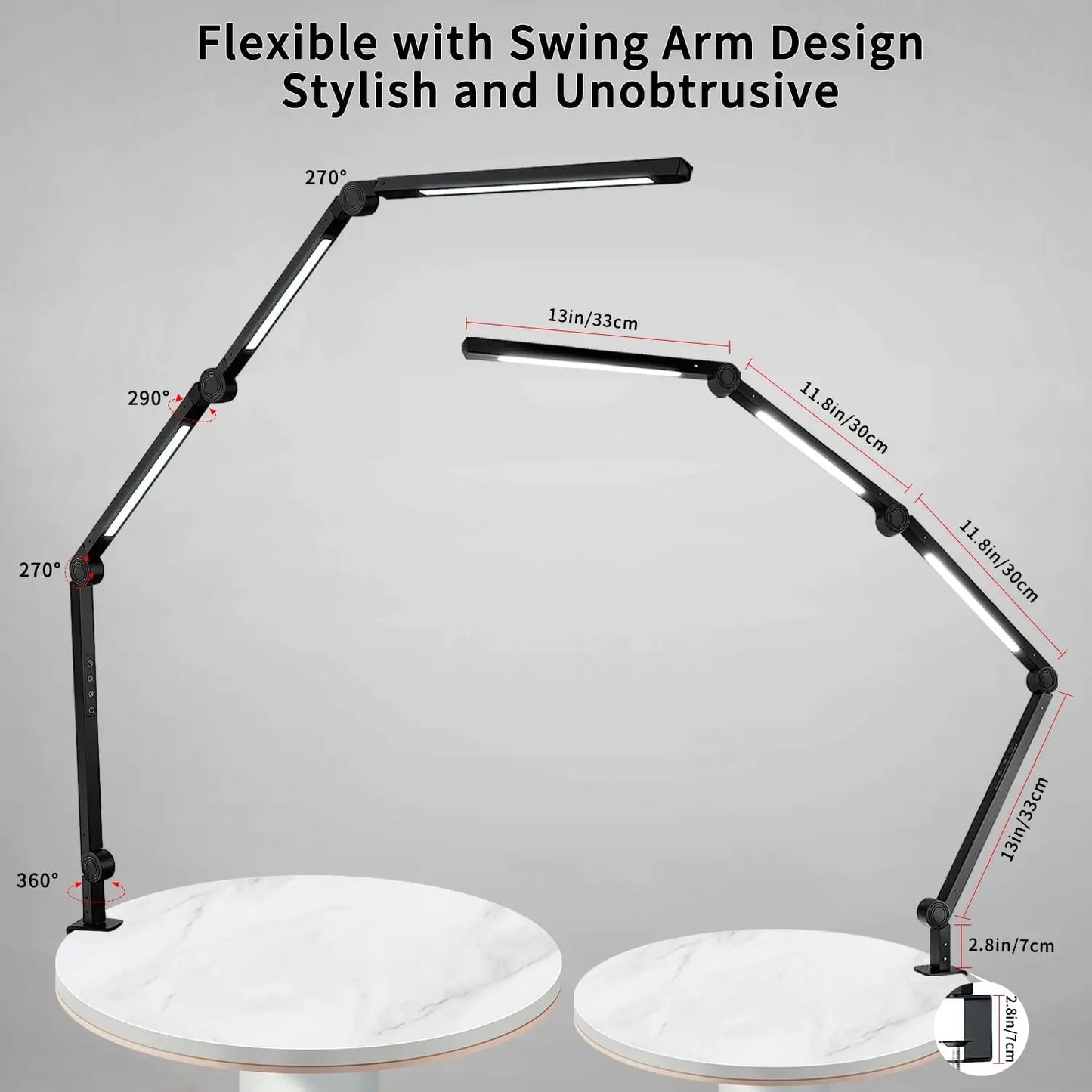 LED Desk Lamp With Clamp Flexible Swing Arm 4 Modes