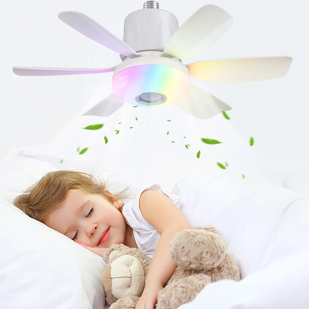 Socket Ceiling Fan With Remote LED Light Dimmable RGB