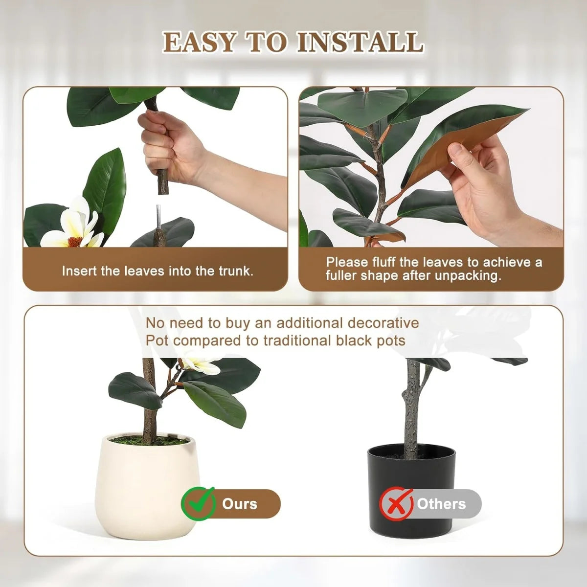 HiMISS Magnolia Artificial Tree In Planter Indoor Floor Plant